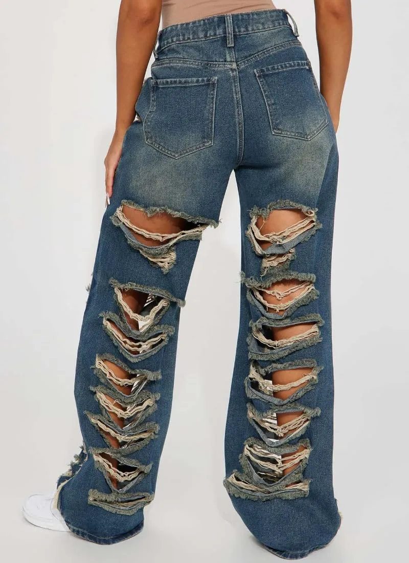 Women's Sexy Skinny Ripped Jeans Stretch Mid High Waist Denim Pants Comfort Soft Fit for Everyday Wear