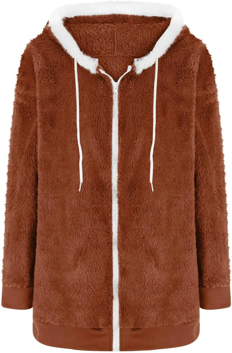 Womens Sherpa Jacket Oversized Fleece Jacket Teddy Bear Coat with Pockets Casual Open Front Hooded Fuzzy Cardigan
