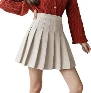 Women's Solid Color High Waist Pleated Mini Skirt  Vintage School A-Line Tennis Skirts