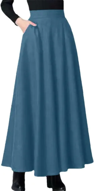 Women's Spring and Autumn Midi Length Skirt High Waist Wide Dance Large Swing with Pockets Skirts