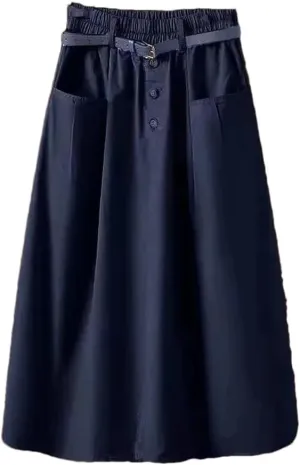 Women's Spring Autumn Skirt Solid Pockets High Waist A-Line Casual Slim Fit Big Swing Skirts
