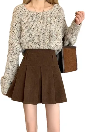 Women's Spring Summer Pleated Skirt  High Waist Corduroy Slim Fit Retro Mini School Girl Golf Skirt