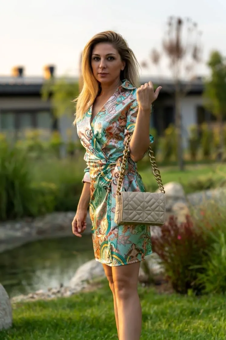 Women's Summer Dresses Floral Print Long Sleeve V Neck Elegant Chic Vibrant Ruched Dress