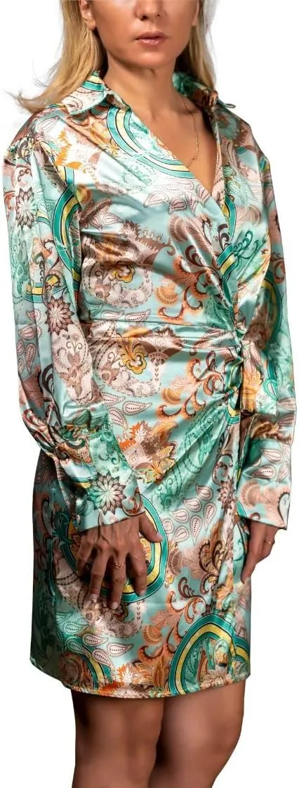 Women's Summer Dresses Floral Print Long Sleeve V Neck Elegant Chic Vibrant Ruched Dress