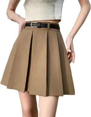 Women's Summer High Waisted Slim A-Line Mini Suit Skirt Lightweight Stretchy Flared Casual Pleated Skirts