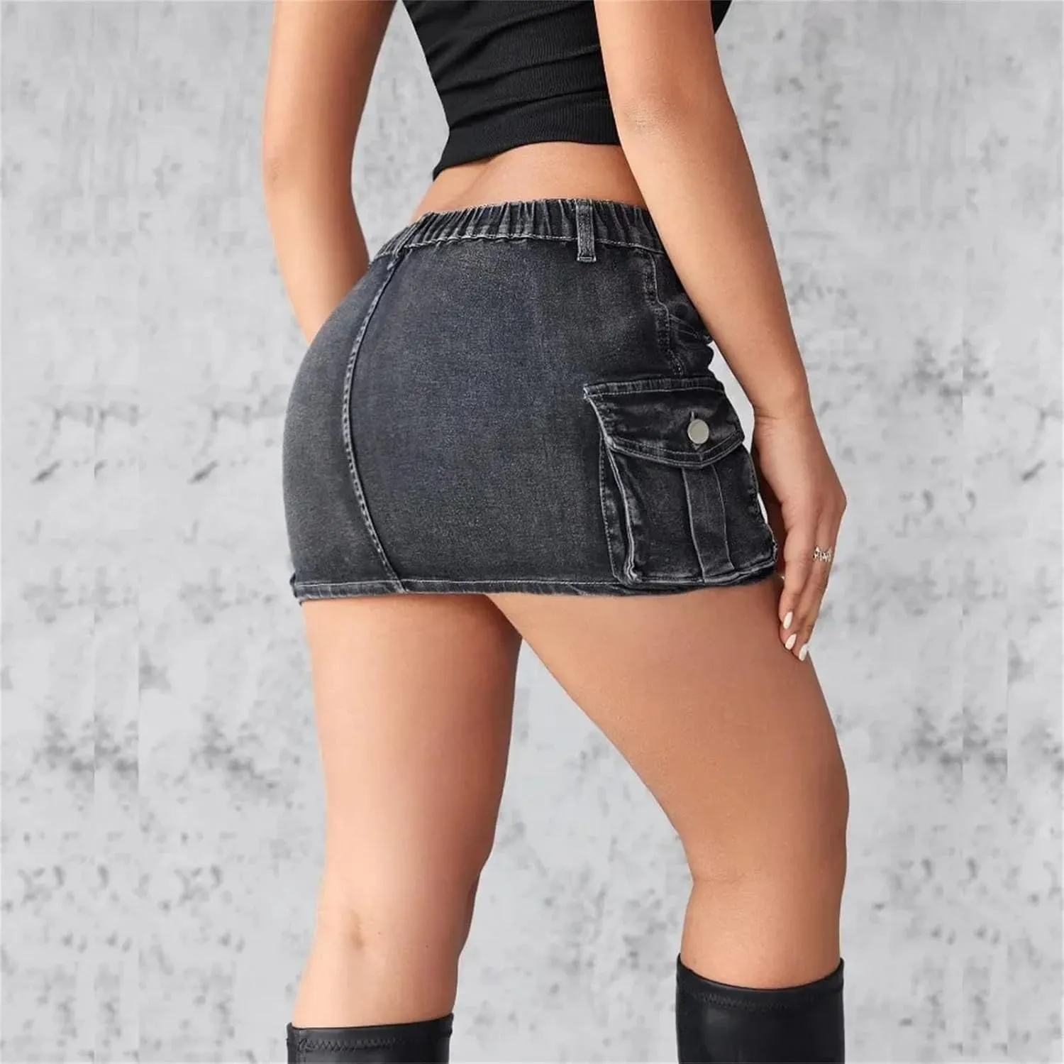 Womens Y2k Cargo Wrap Splice Jeans Short Skirts Summer Casual Pocket Button Streetwear Sexy Denim Skirt
