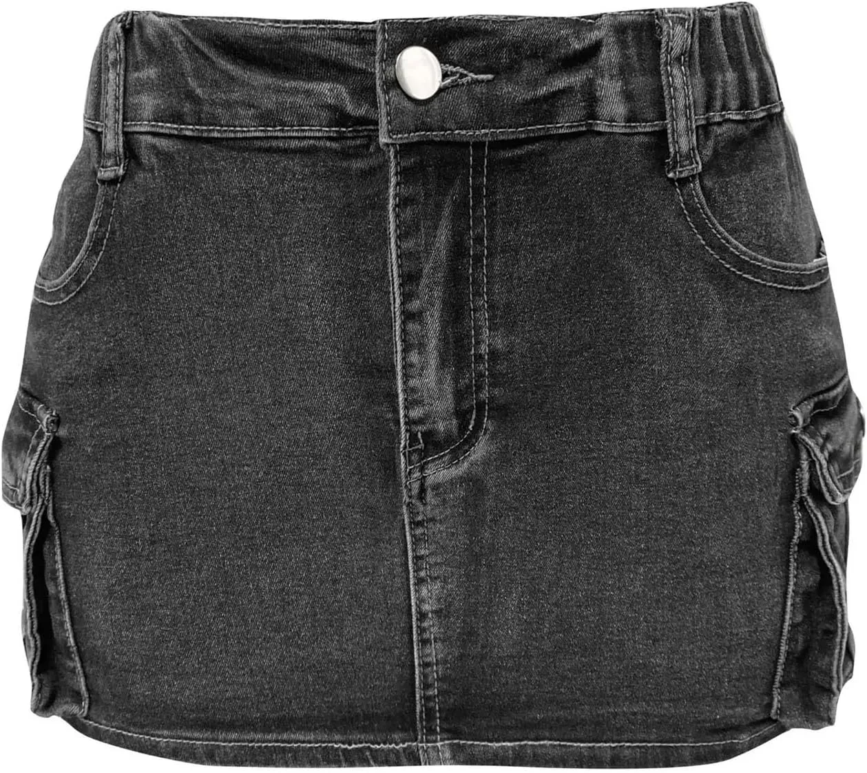 Womens Y2k Cargo Wrap Splice Jeans Short Skirts Summer Casual Pocket Button Streetwear Sexy Denim Skirt