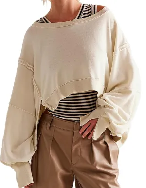 Womens Y2k Cropped Sweatshirts Crew Neck Oversized Sweatshirt Loose Long Sleeve Shirts Going Out Fall Fashion