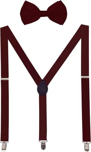 Y-Back Suspender and Bow Tie Matching Set, Adjustable, Clip Design| Great Gift |