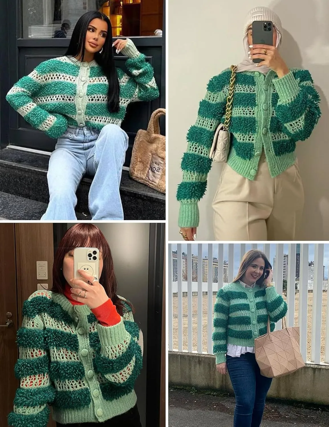 Yimoon Womens Cropped Striped Cardigan Y2K Button Down Open Front Knit Top Loose Color Block Sweater Coat