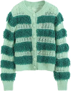 Yimoon Womens Cropped Striped Cardigan Y2K Button Down Open Front Knit Top Loose Color Block Sweater Coat