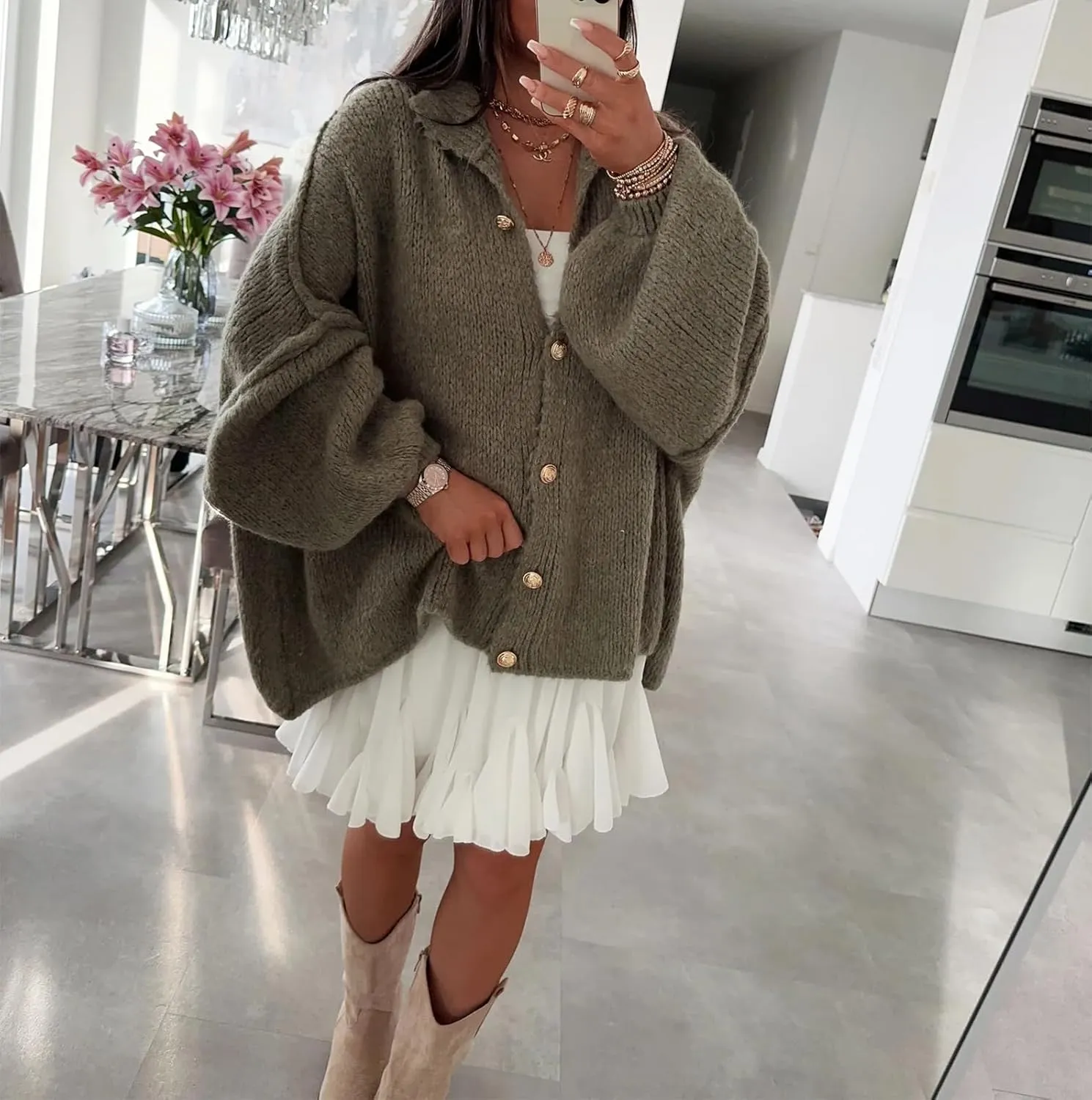 Yuemengxuan Women Oversized Cardigan Sweater Knit Button Fall Outfits Batwing Sleeve Sweaters Jackets Fashion Trendy Clothes