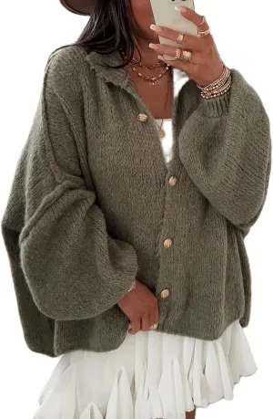 Yuemengxuan Women Oversized Cardigan Sweater Knit Button Fall Outfits Batwing Sleeve Sweaters Jackets Fashion Trendy Clothes