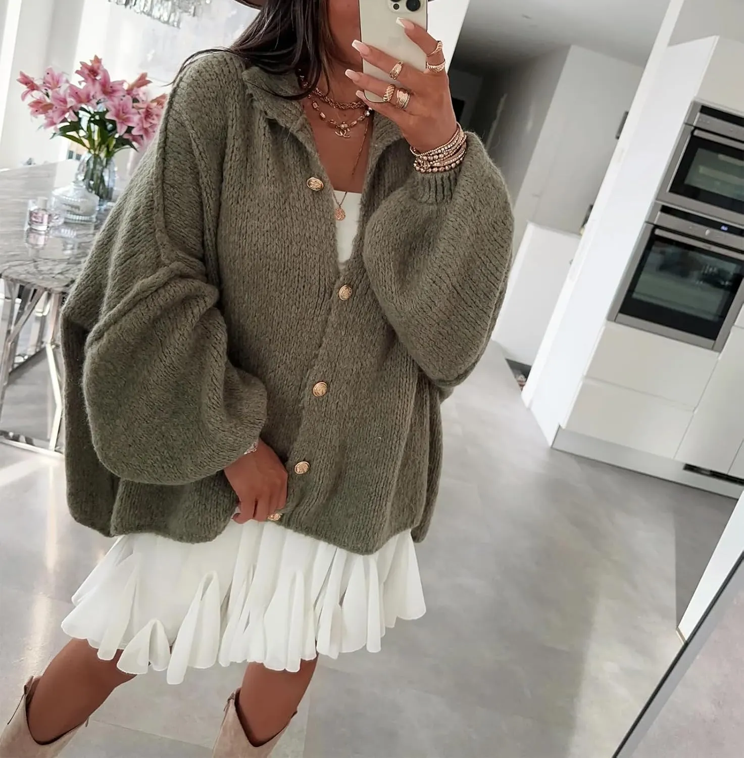Yuemengxuan Women Oversized Cardigan Sweater Knit Button Fall Outfits Batwing Sleeve Sweaters Jackets Fashion Trendy Clothes