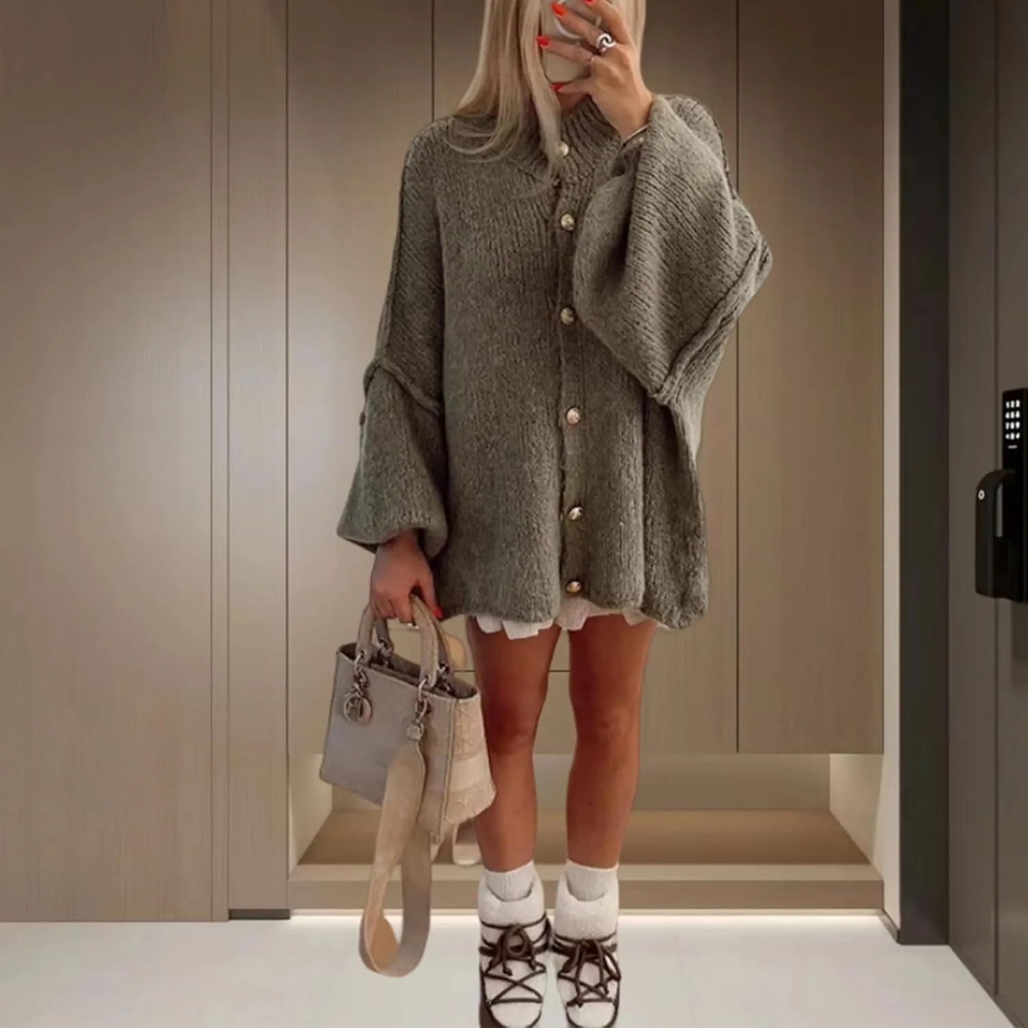 Yuemengxuan Women Oversized Cardigan Sweater Knit Button Fall Outfits Batwing Sleeve Sweaters Jackets Fashion Trendy Clothes