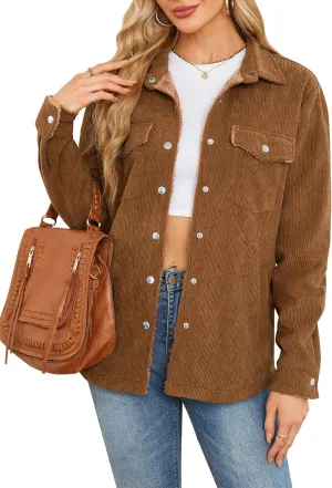 ZAFUL Womens Corduroy Sherpa Jackets Button Down Long Sleeve Fleece Outwear Coat with Pockets