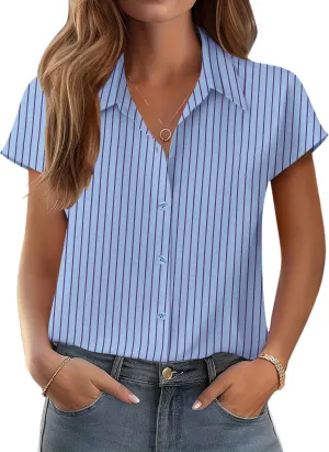 Zeagoo Womens Button Down Shirt V Neck Blouses Cap Sleeve Top Dressy Casual Blouses 2025 Trendy Bussiness Work Outfits S-XXL