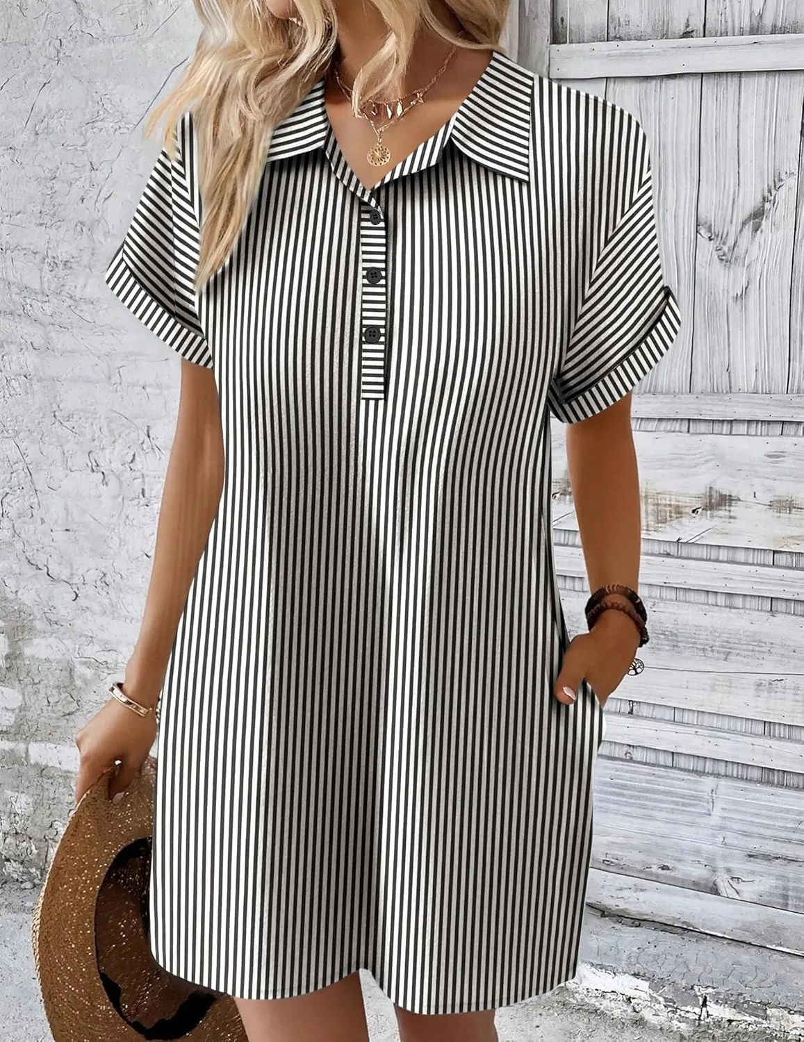 Zeagoo Womens Cotton Shirt Dress Summer Casual Short Sleeve Button Down Beach Cover Up Shirts with Pockets